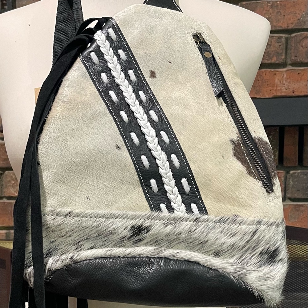 Bhrayna Papillon Hair-On Hide w/ leather fringe Backpack